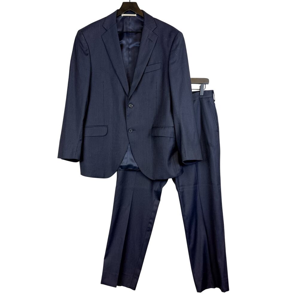 Hackett London Wool Loro Piana Mayfair Suit Set Navy Blue Stripe - 40S 34x28